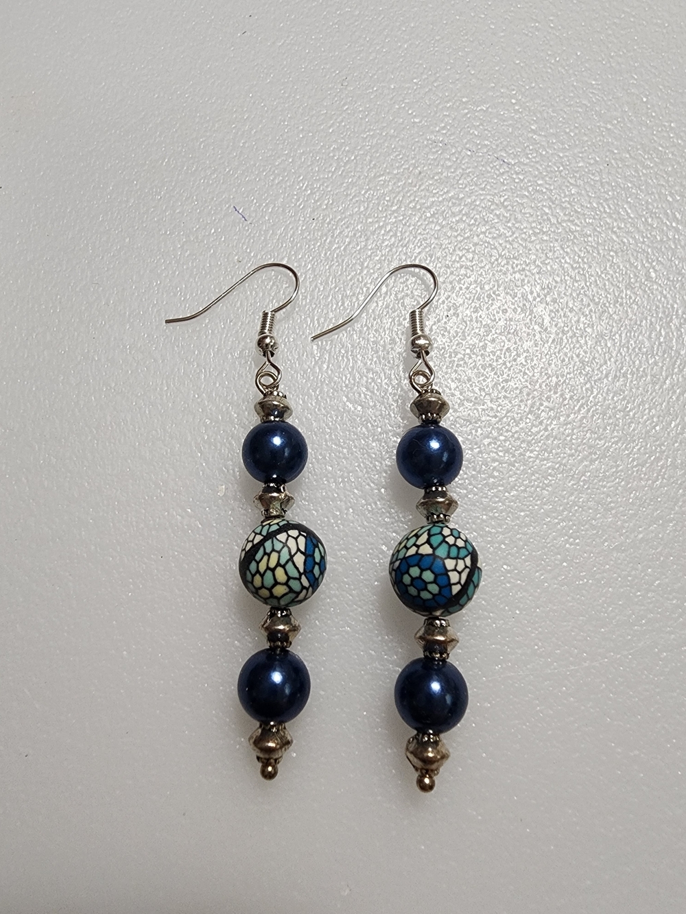 Handmade Blue Bead Drop Earrings - Mosaic Accent